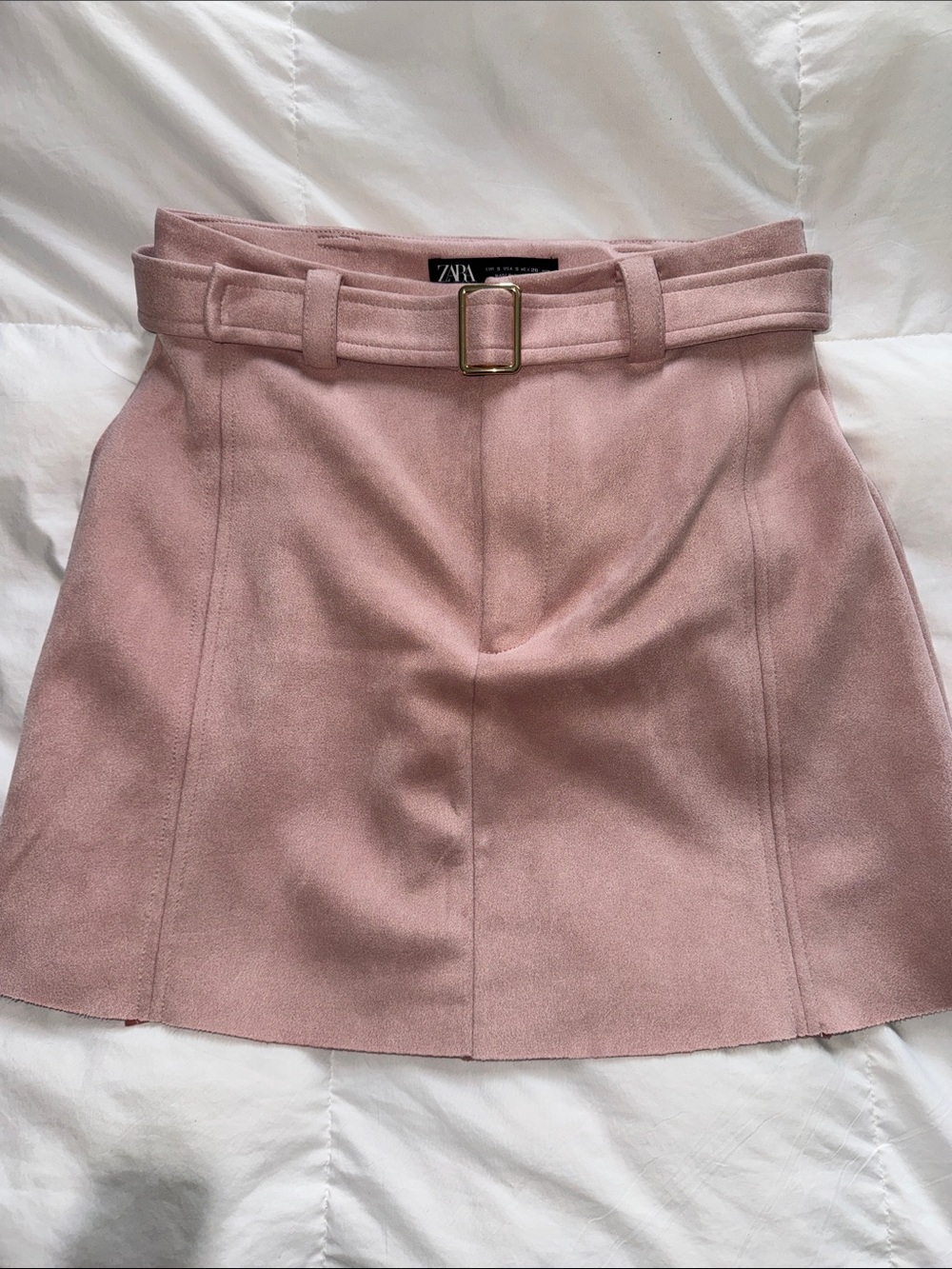 Zara Dusty Pink Faux Suede Belted A-Line Mini Skirt